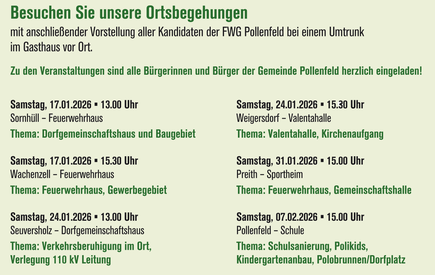 Termine Ortsbegehungen